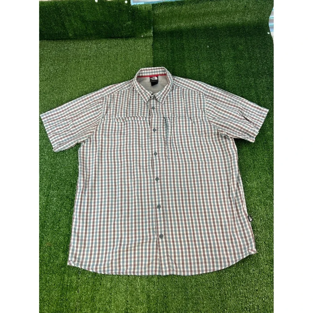 The North Face Mens XL Short Sleeve Plaid Button Up Hiking Shirt Nylon‎ Blend
